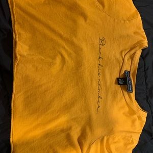 Orangish Crop top “block his number”. Cotton and comfortable.